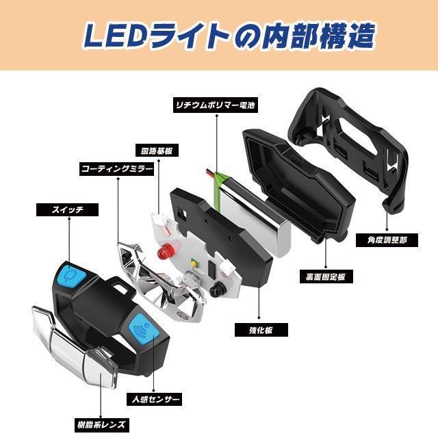 ヘッドライト LED 充電式 ヘッドランプ 強力 センサー 防水 ライト 釣り 登山 アウトドア 作業用 防災品 ブラック - 8_画像7