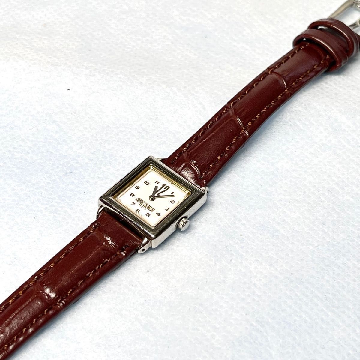 稼働　JUNKO SHIMADA レディースウォッチ　新品ベルト　スクエア　小さめ腕時計　レディース　ホワイト　2針