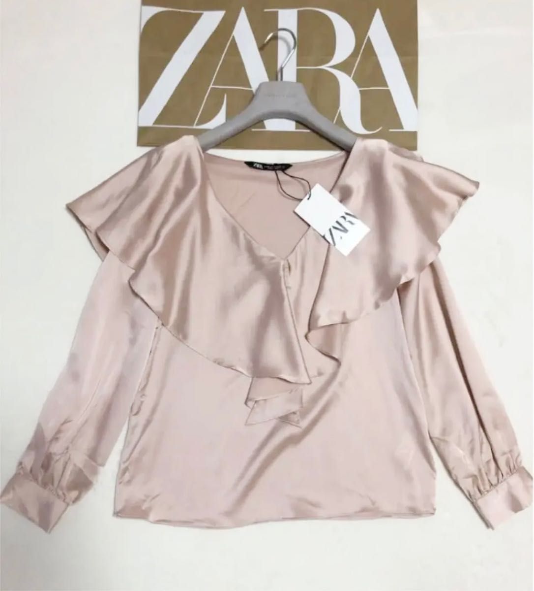 匿名配送 レア ZARA サテン ビックカラー セーラーカラー ブラウス