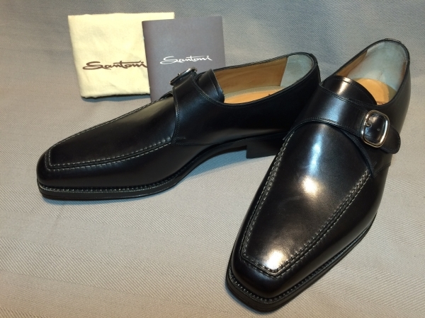 新品 サントーニ レザー シューズ 9.5 santoni 革靴 黒 ブラック