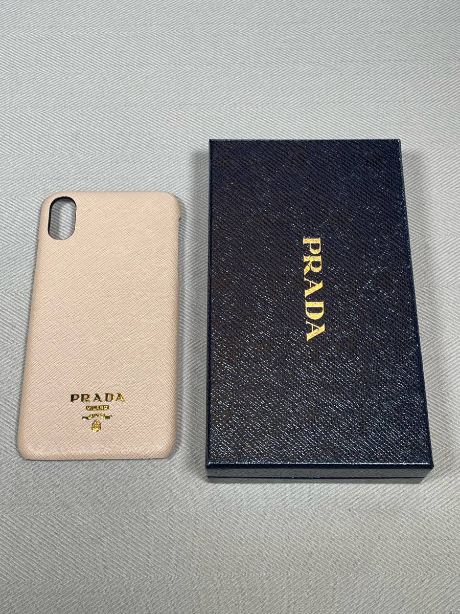 新品 未使用 PRADA iPhone XS Max スマホ ケース iPhoneケース プラダ ロゴ ⑫ サフィアーノ ベージュ レザー 本革