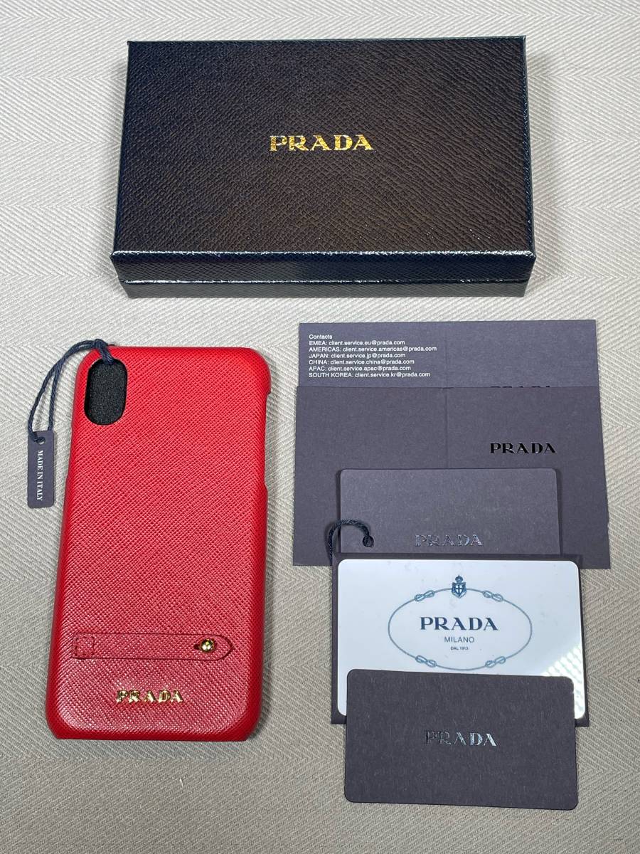 新品 未使用 PRADA iPhone X XS スマホ ケース iPhoneケース プラダ ロゴ 40 サフィアーノ 赤 レッド 本革