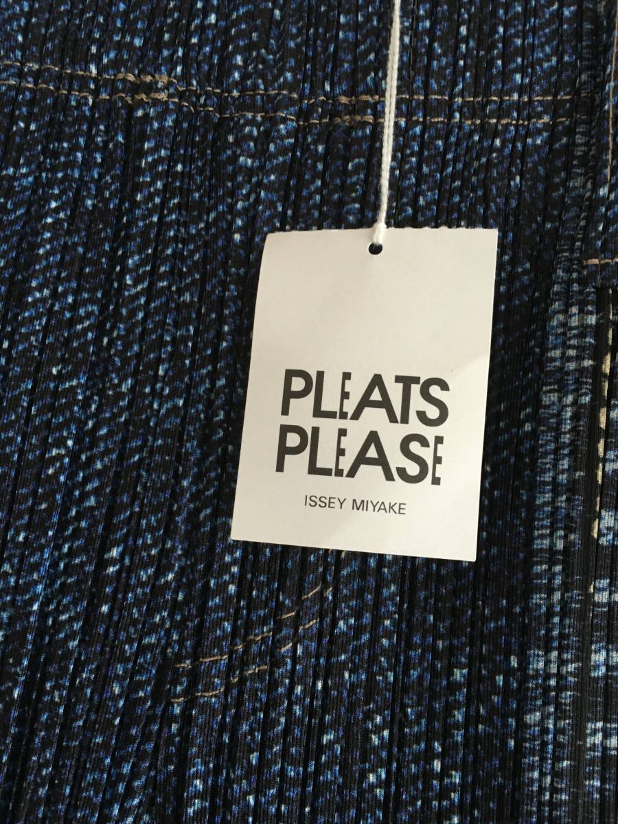 新品 PLEATS PLEASE プリーツプリーズ プリーツ デニム 柄 転写 パンツ