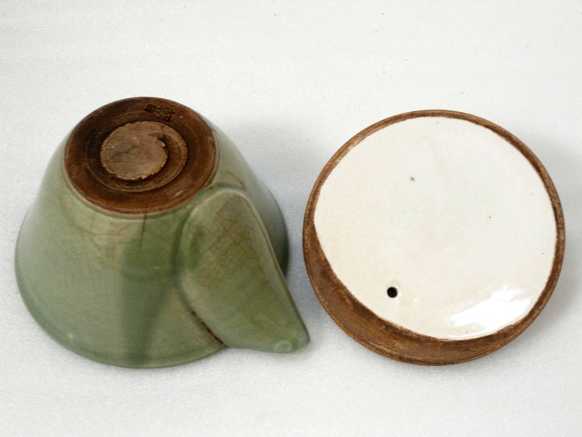 16◎時代 遠州七窯 京 朝日焼 青釉 搾出 宝瓶 茶注 煎茶道具(茶道具