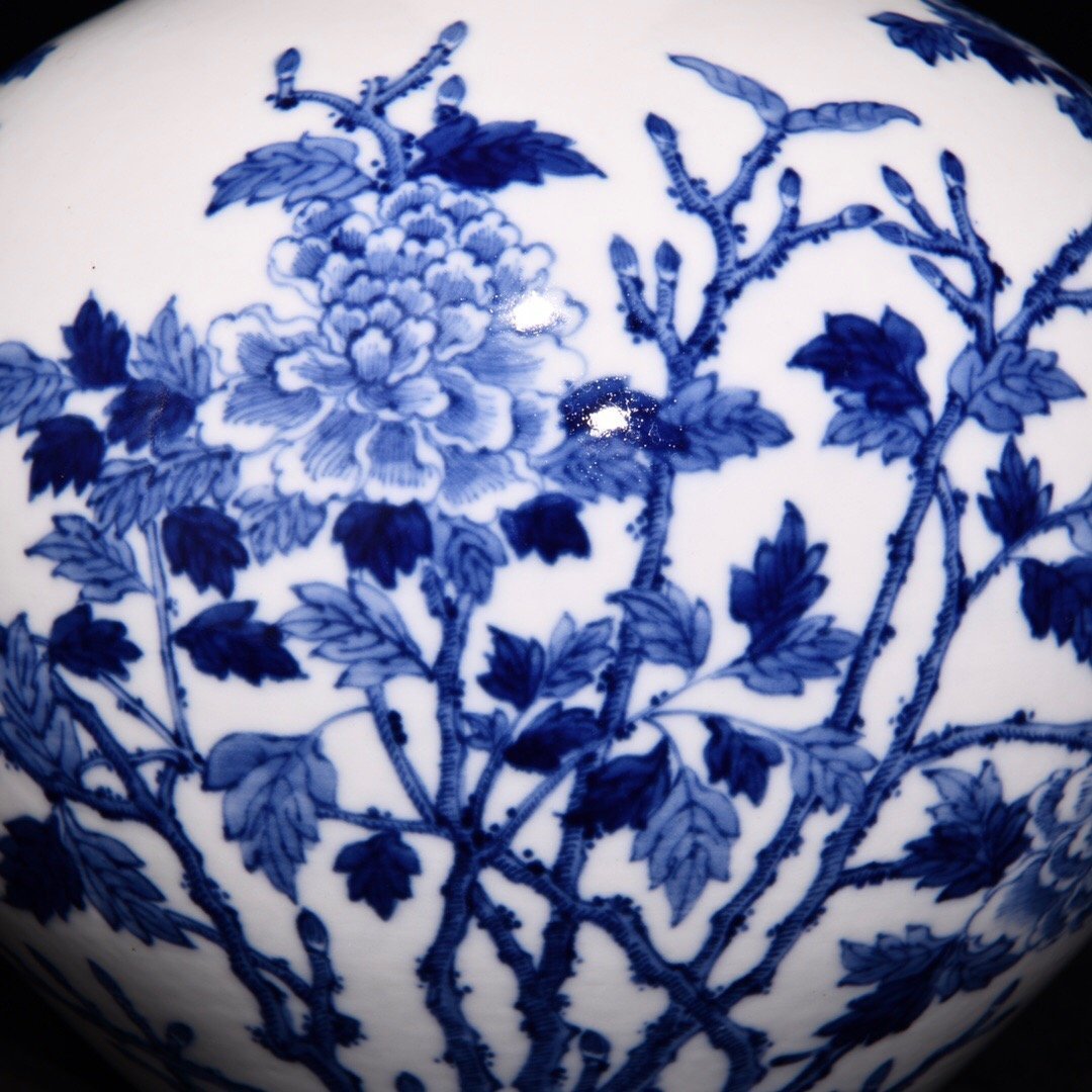 古物坊中国唐物 大清乾隆年製 青花花卉天球瓶 擺件 置物 古唐瓷 陶磁