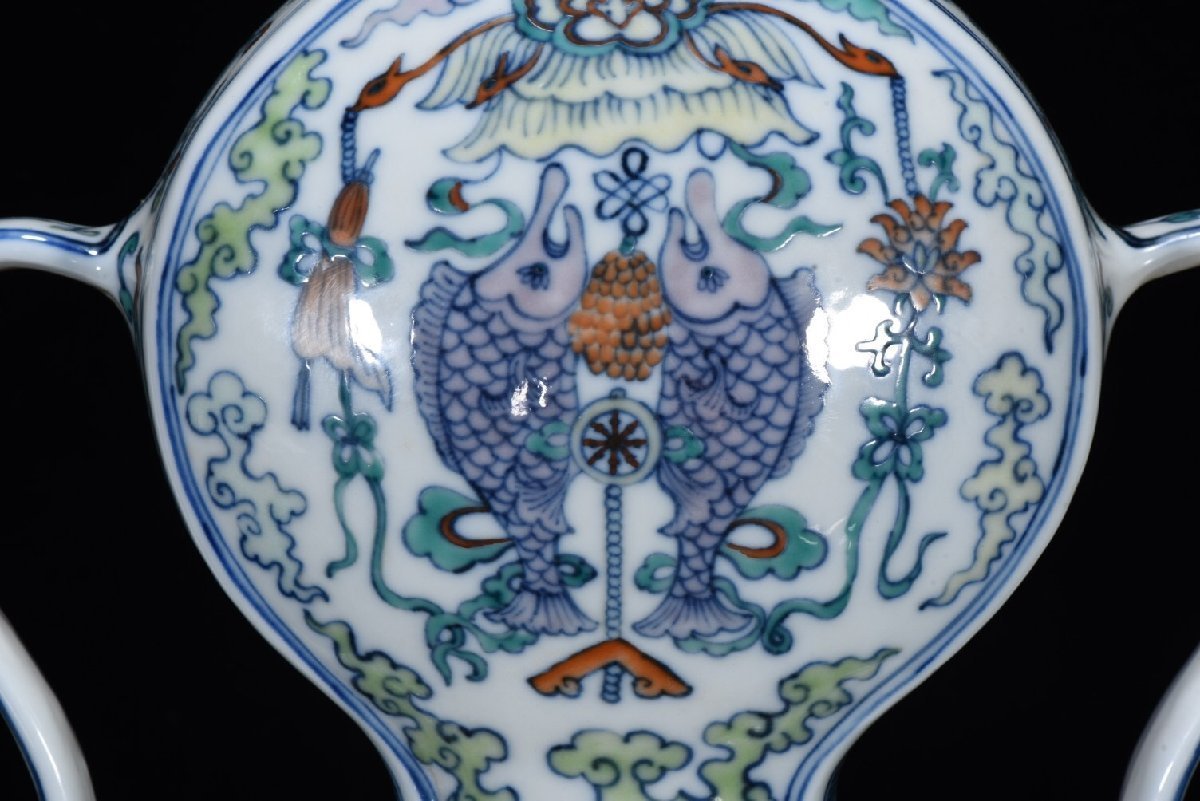 古物坊】中国唐物 清 乾隆年製 鬥彩龍紋如意葫蘆扁瓶 擺件 置物 古唐瓷