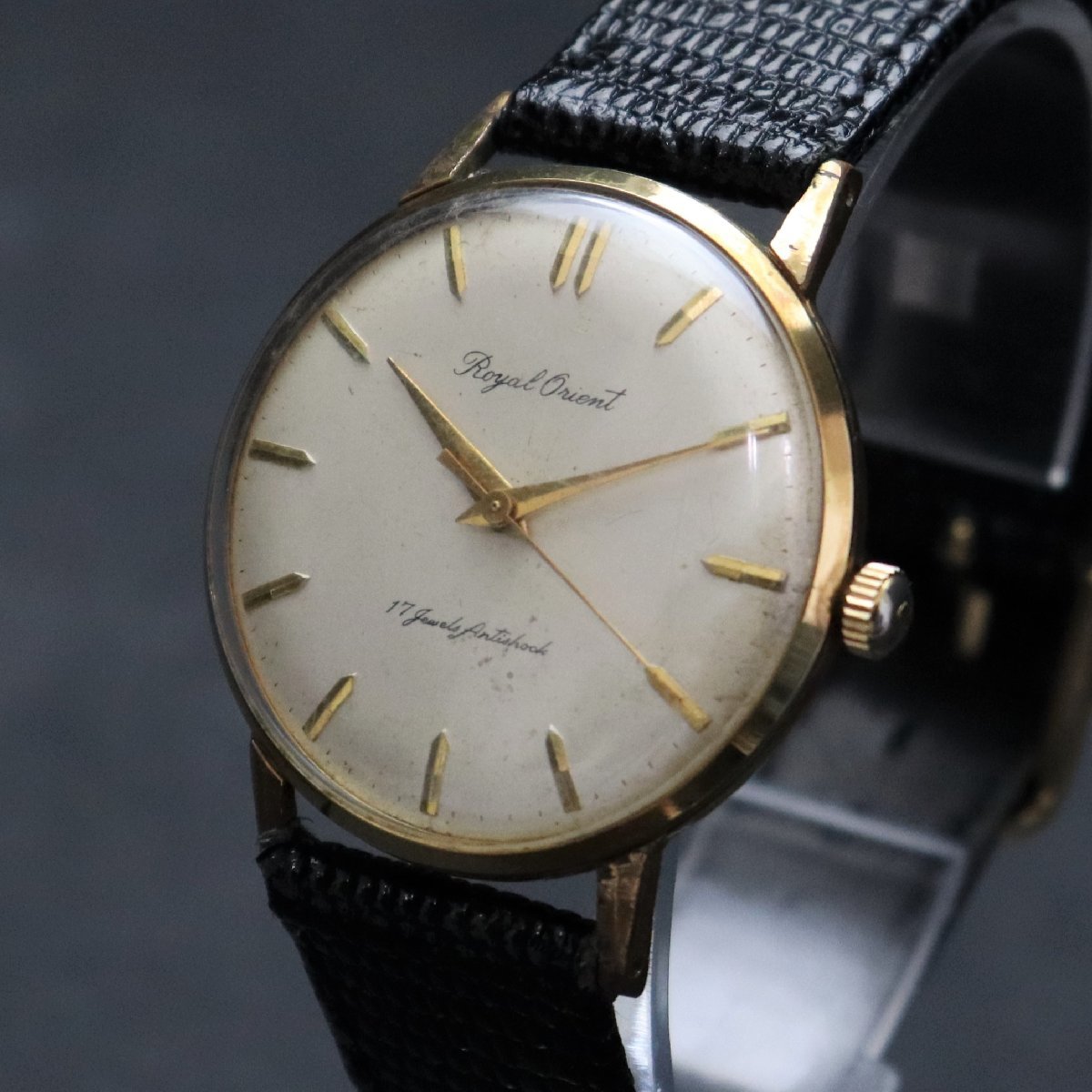 Royal Orient ロイヤル オリエント T114514 17石 手巻き 金張りケース アンティーク メンズ腕時計