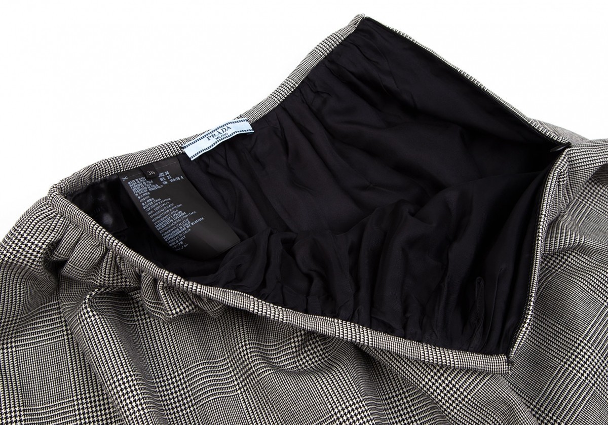  Prada PRADA wool Glenn check flair skirt gray 36