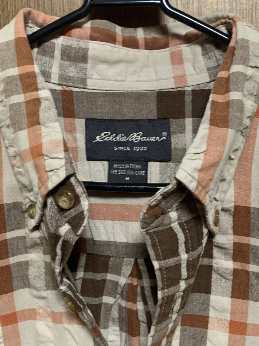 M eddie bauer / エディーバウアー 半袖BDチェックシャツ アウトドア ボタンダウン 茶系_画像4