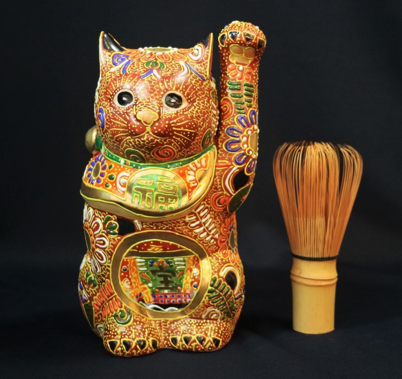 代購代標第一品牌-樂淘letao-九谷焼招き猫置物縁起物左手高さ18.8cm