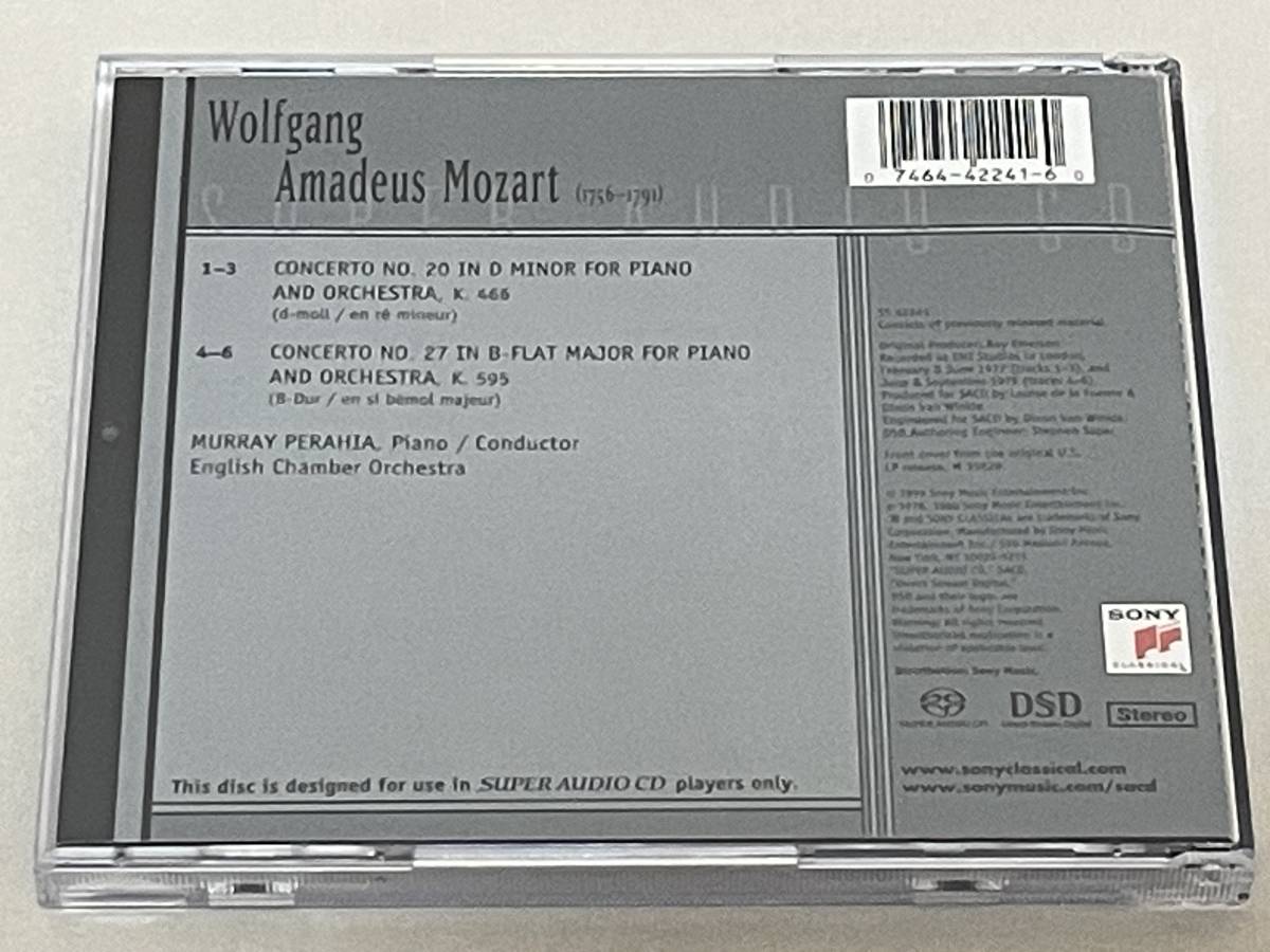 廃盤 シングルレイヤー版 SACD◇マレイ・ペライア（P） モーツァルト：ピアノ協奏曲第２０番、２７番 イギリス室内管弦楽団 S23の画像3
