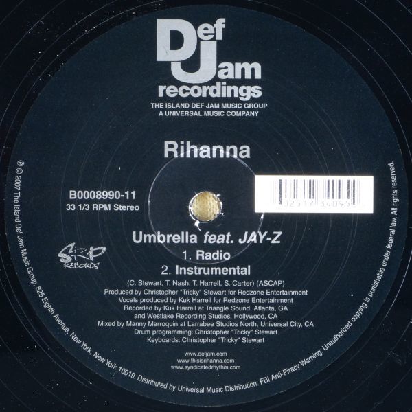 ■Rihanna feat. Jay-Z（リアーナ feat. ジェイ・Z）｜Umbrella ＜12' 2007年 Promo US盤＞_画像5