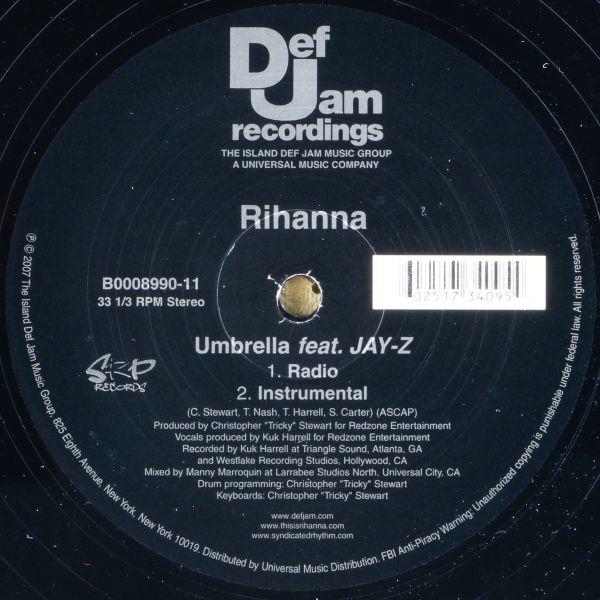■Rihanna feat. Jay-Z（リアーナ feat. ジェイ・Z）｜Umbrella ＜12' 2007年 Promo US盤＞_画像4