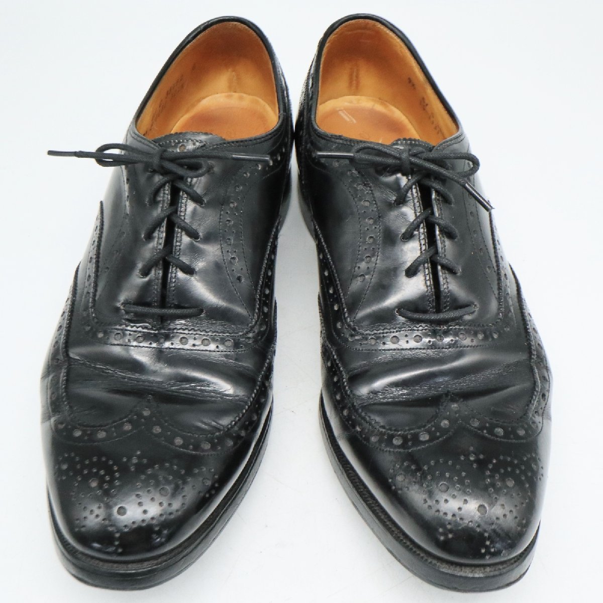 USA製 Johnston&Murphy 内羽根式 ウィングチップ 革靴 レザーシューズ ブラック ( メンズ 9 1/2 E ≒ 27.5cm ) 中古 古着 KA0169
