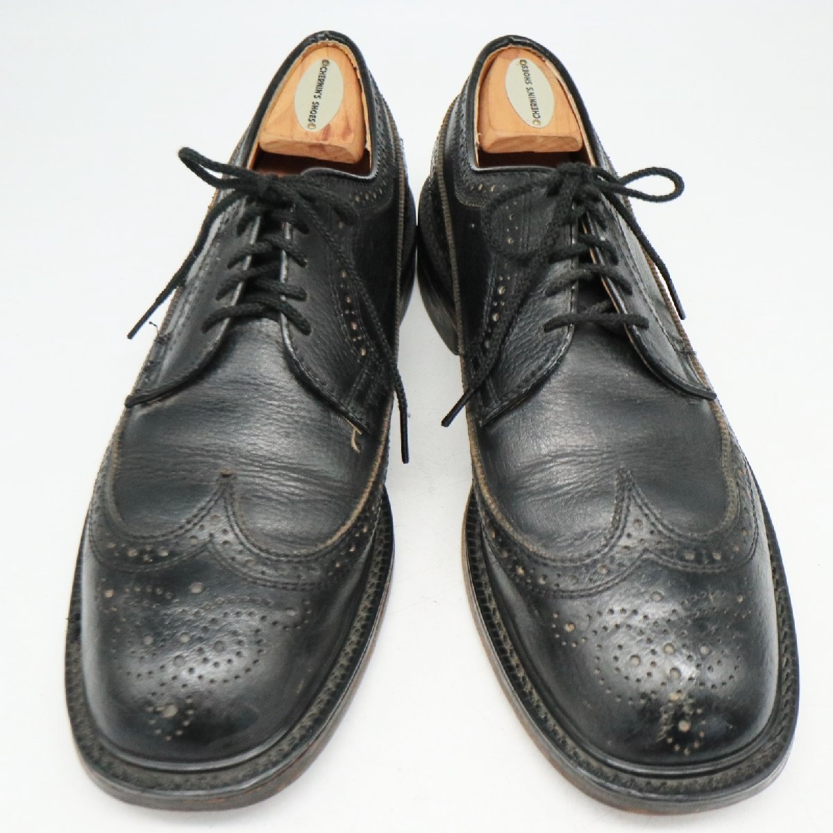 USA製 UNKNOWN 外羽根式 ロングウィングチップ 本革 革靴 レザーシューズ ブラック ( メンズ 8.5 ≒ 26.5cm ) 中古 古着 KA0186