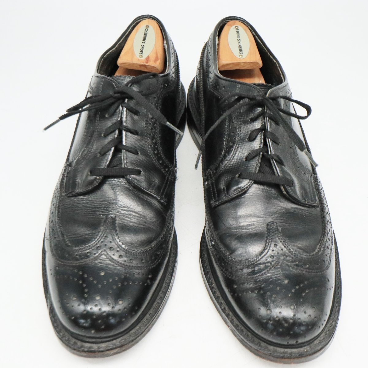 USA製 STAFFORD 外羽根式 ロングウィングチップ 本革 革靴 レザーシューズ ブラック ( メンズ 8.5 ≒ 26.5cm ) 中古 古着 KA0184
