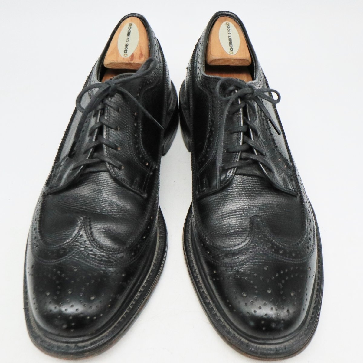 USA製 UNKNOWN 外羽根式 ロングウィングチップ 本革 革靴 レザーシューズ ブラック ( メンズ 8 1/2 D ≒ 26.5cm ) 中古 古着 KA0225