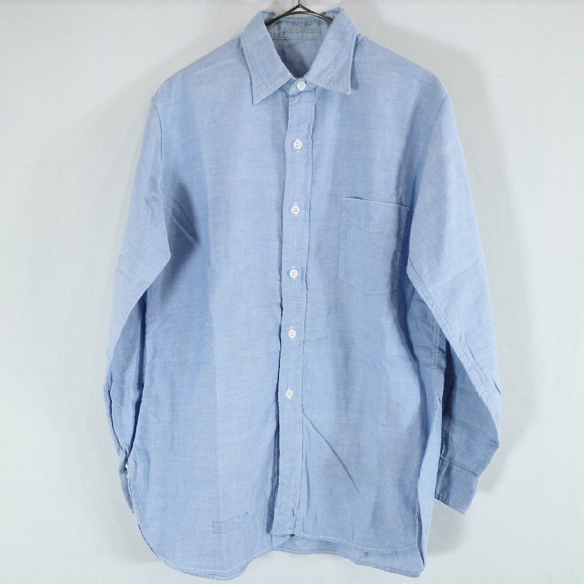 60s USA製 オックスフォード ドレスシャツ フォーマル スーツ ビジネス 通勤 ブルー ( メンズ 15? ) 中古 古着 N0507