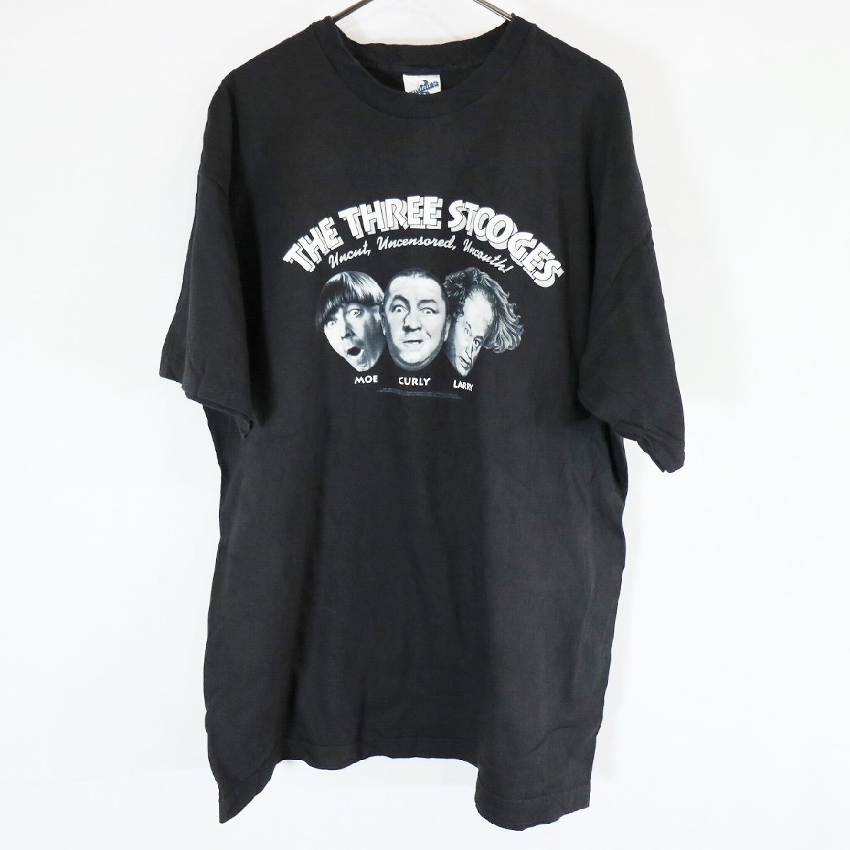 90s USA製 The Three Stooges プリント 半袖 Tシャツ 三ばか大将 映画 人物 ブラック ( メンズ XL ) 中古 古着 N0497