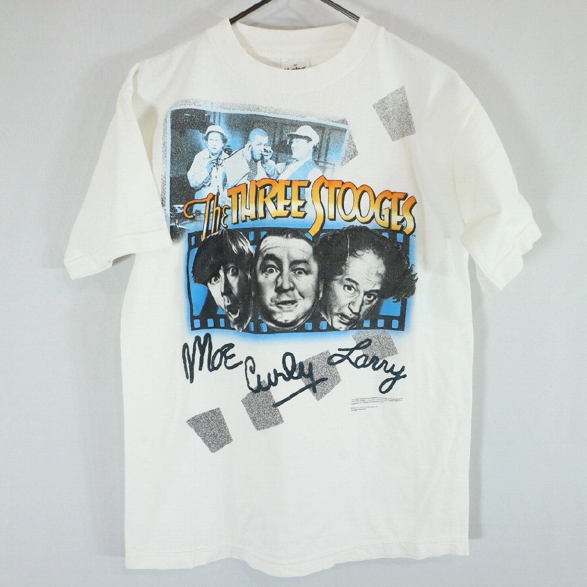 90s USA製 Murina The Three Stooges 三ばか大将 半袖 プリントTシャツ 人物 英文字 ホワイト ( メンズ M ) 中古 古着 N0824