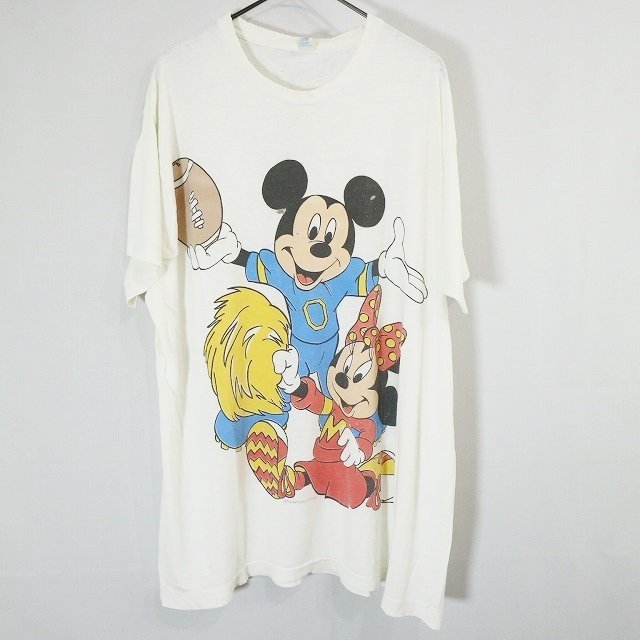 90s Disney ディズニー 半袖 プリントTシャツ ミッキー ミニー S/S OLD ホワイト ( メンズ ONE SIZE(XL相当） ) 中古 古着 M9761
