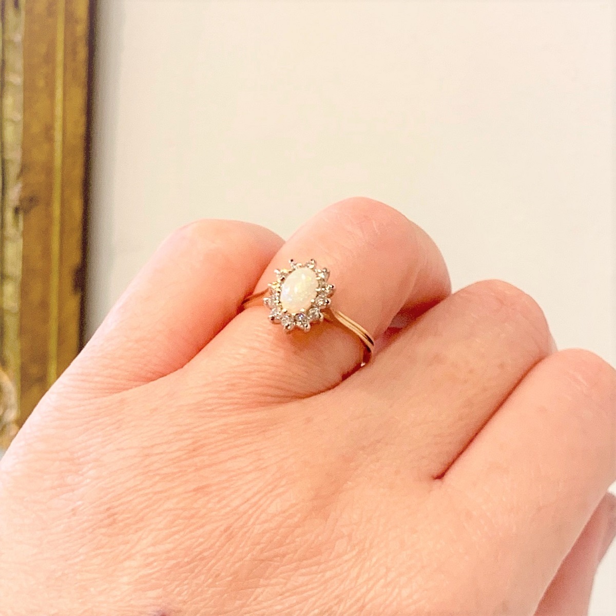 価格は安く 14K オパール ダイヤリング アンティーク調 オパール