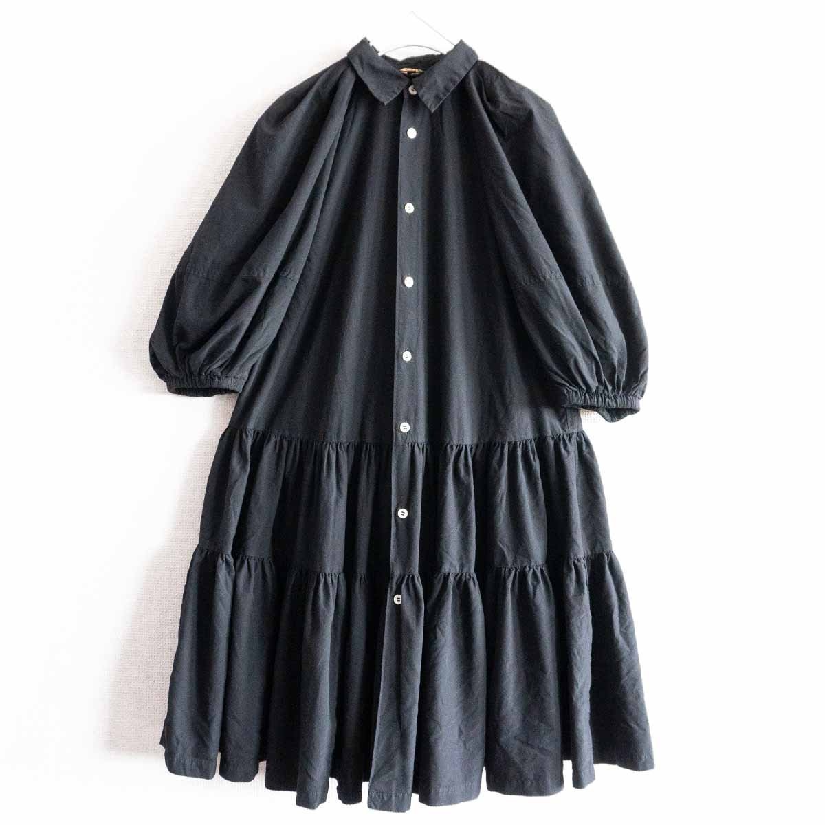 【美品】COMME des GARCONS 【2021AW/ パフスリーブ シャツワンピース】XS コムコム コムデギャルソン 製品染めブラック 2306085_画像1