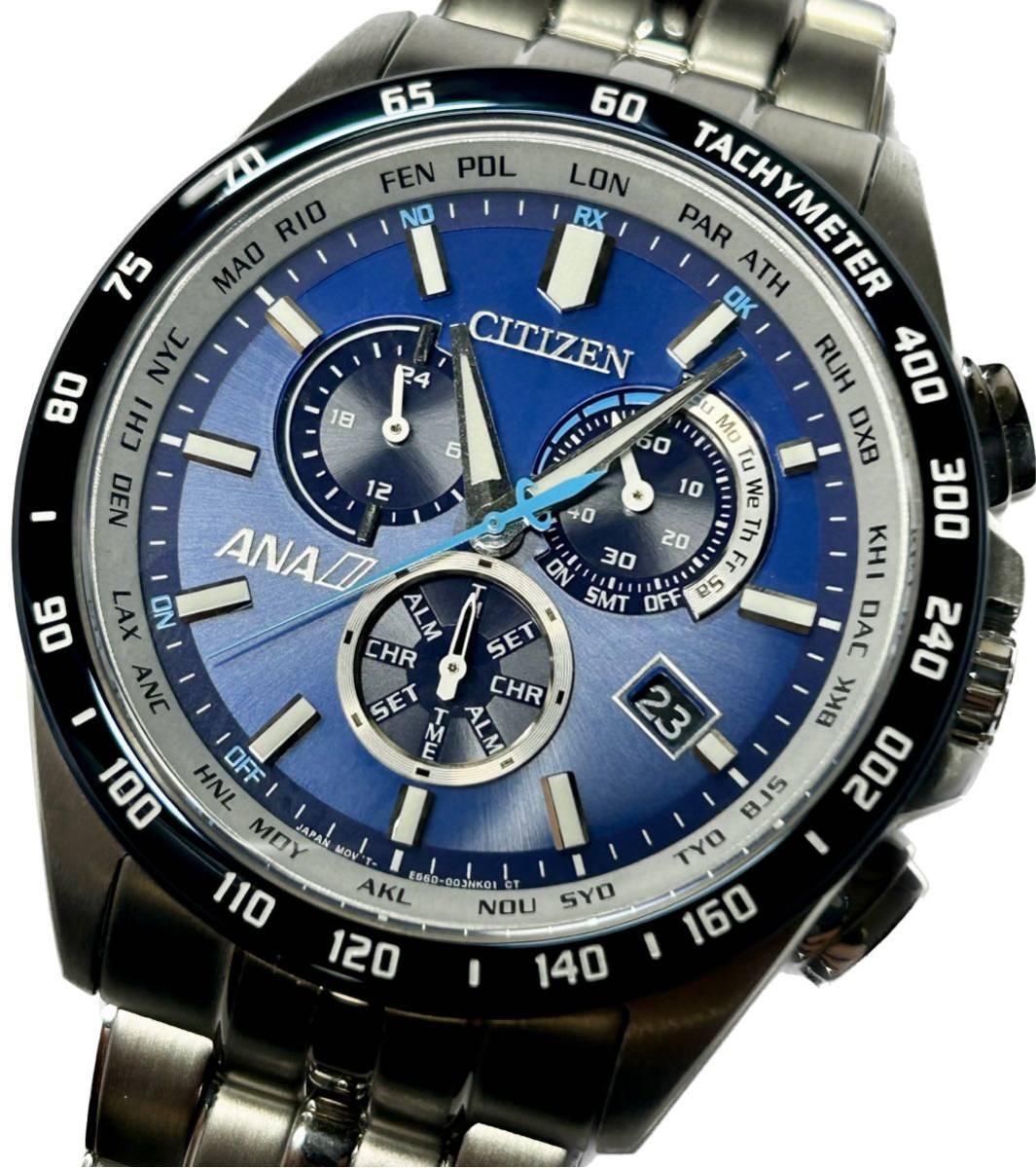 1円〜 T 美品 シチズン ANAオリジナル E660-A18SR03 ブルーダイヤル