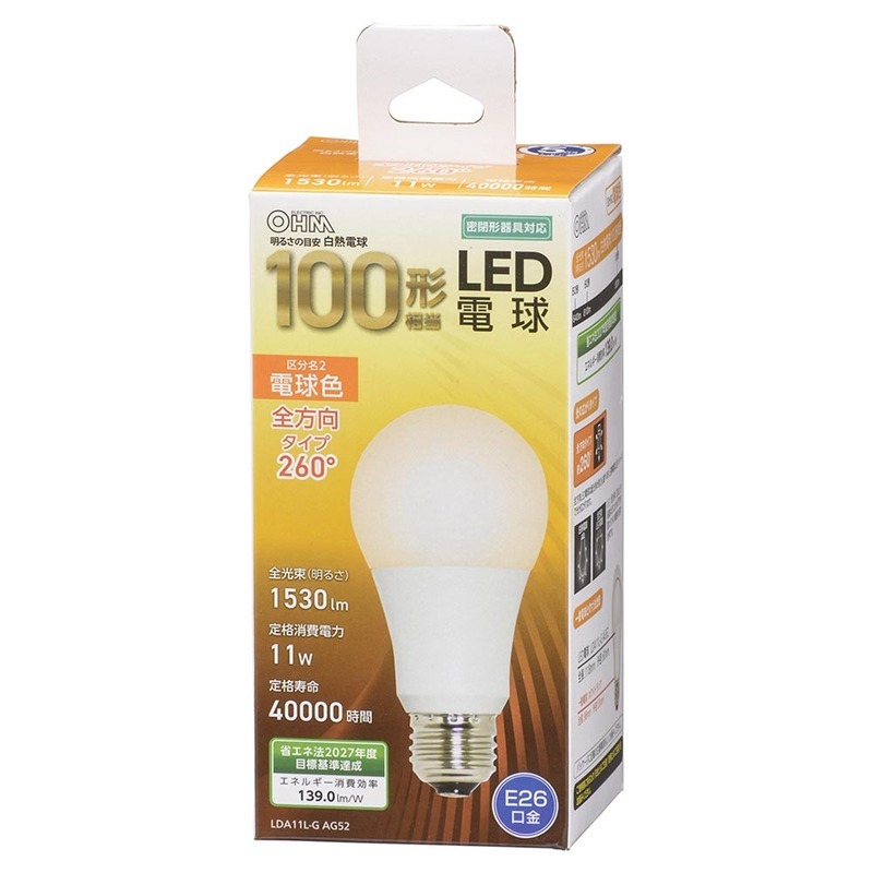 LED電球 E26 100形相当 電球色｜LDA11L-G AG52 06-3294 オーム電機_画像1
