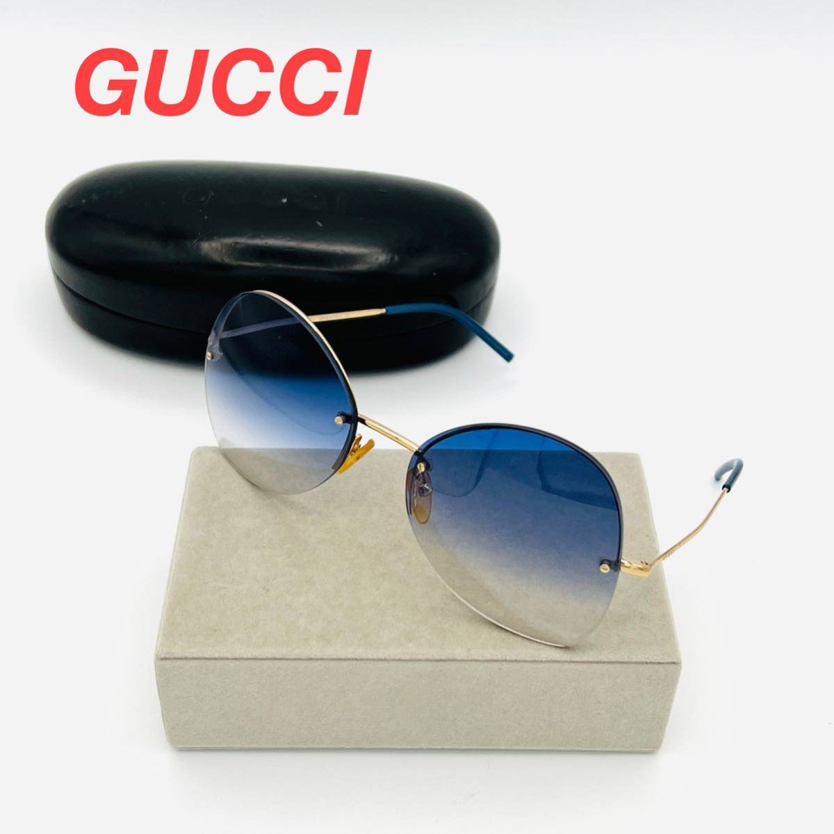 独特の素材 グッチ GUCCI サングラス ケース付き ブルー 青 メガネ