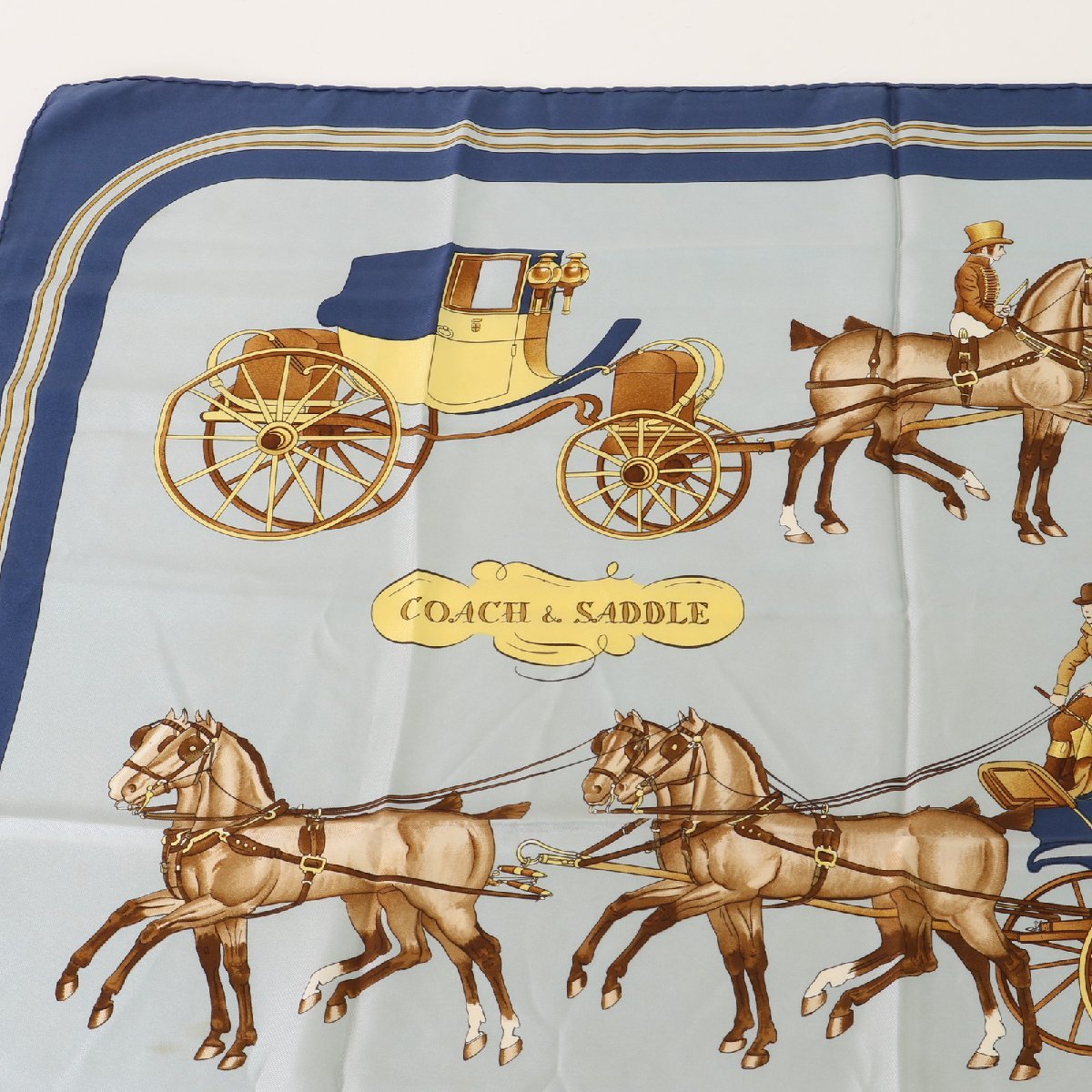 1円 エルメス タグ付 カレ 90 COACH&SADDLE 馬車 柄 スカーフ シルク
