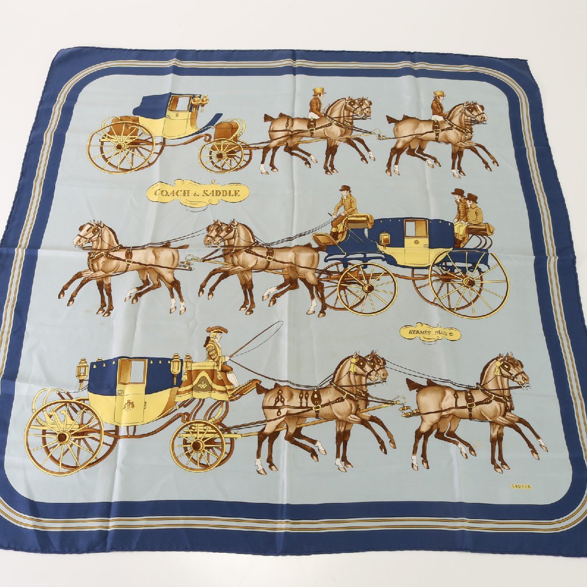1円 エルメス タグ付 カレ 90 COACH&SADDLE 馬車 柄 スカーフ シルク
