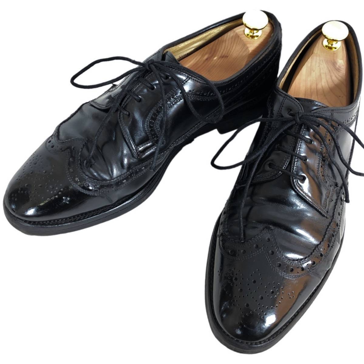 Chapman ＆ Moore チャップマン ムーア グッドイヤー ウイングチップ メダリオン レザー シューズ 8 26㎝ イギリス製 ブラック 本革 革靴