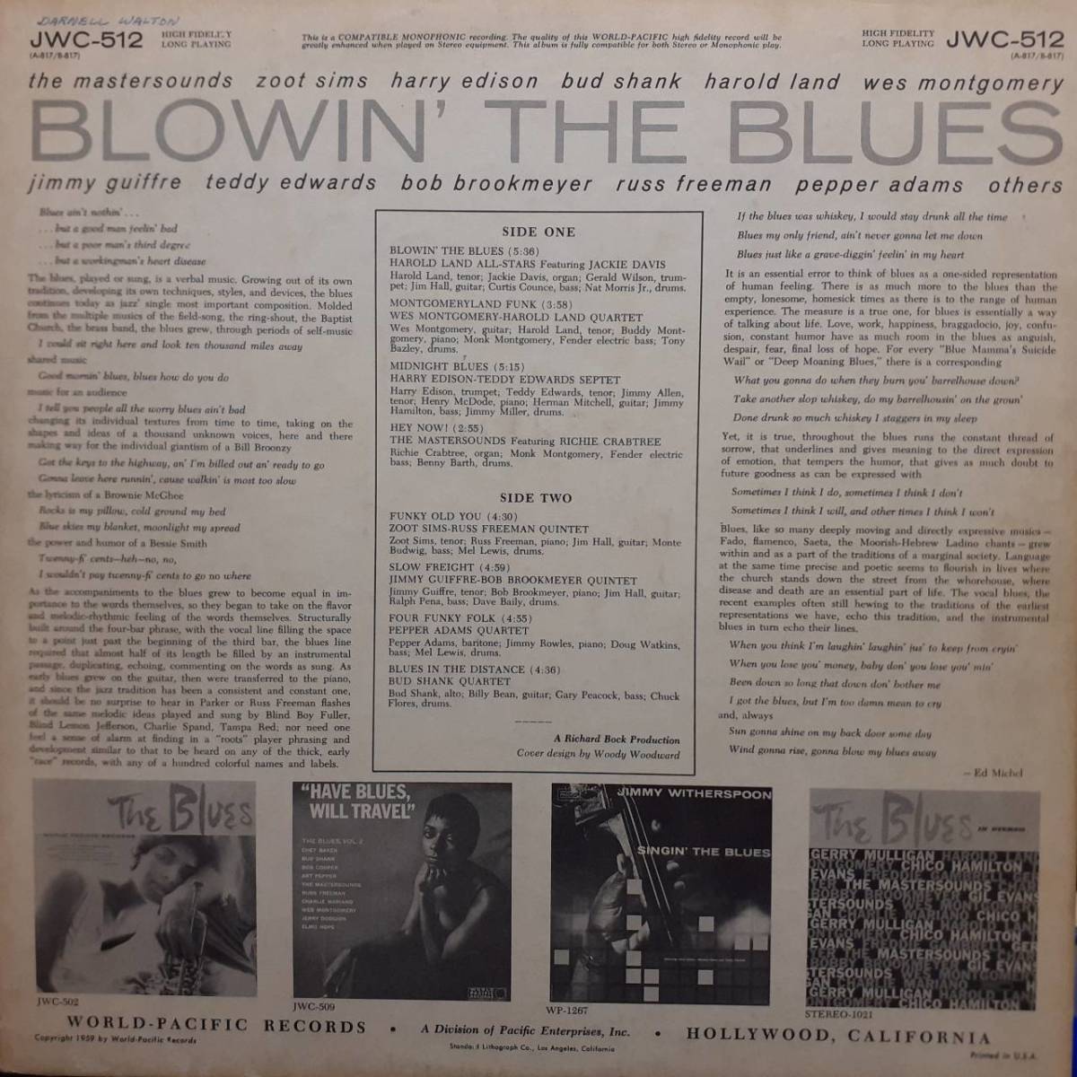 米WORLD PACIFICオリジLP！青ラベル深溝MONO！Zoot Sims, Wes Montgomery, etc / Blowin' The Blues 1959年 JWC-512 未発表音源ばかり！_画像3