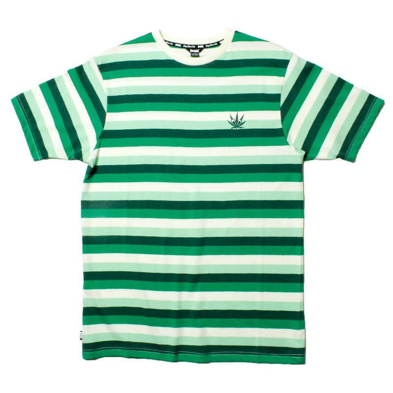 最高品質の ディージーケー DGK 新品 ボーダーT L マリファナ刺繍 グリーンベース 緑 Tシャツ 半袖 柄もの
