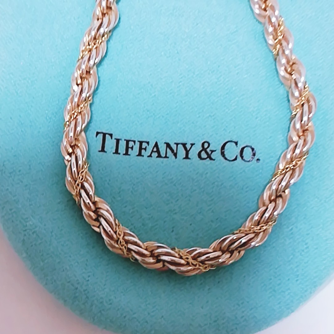  送料無料 美品 vintage Tiffany ツイストネックレス TIFFANY&Co 18金 ネックレスチェーン ティファニー シルバー×ゴールド 即決