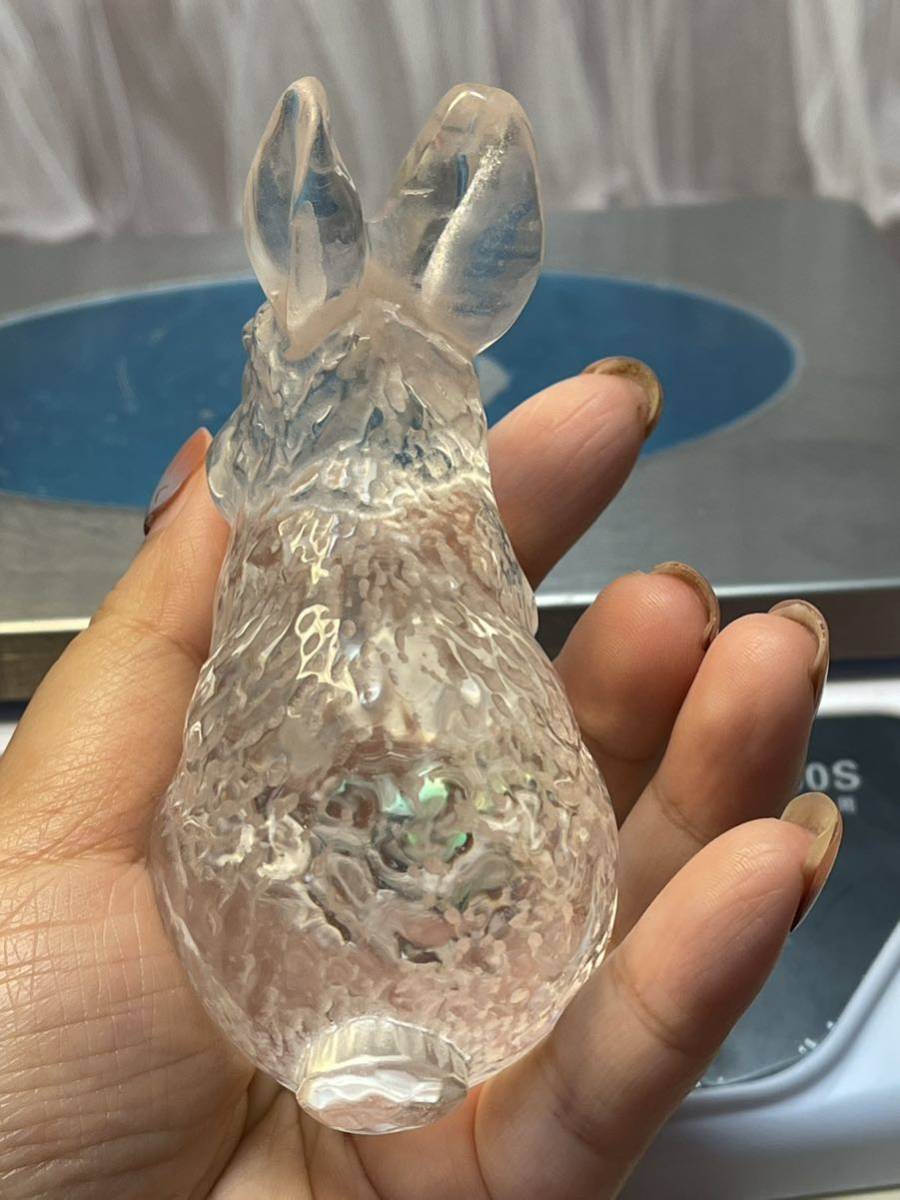 最終価格天然石水晶高品質うさぎ手彫り置物原石綺麗高さ10センチ+