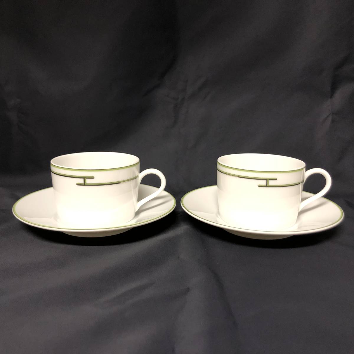 HERMES エルメス リズム ティーカップ&ソーサー 2客セット グリーン 陶器 茶器 洋食器