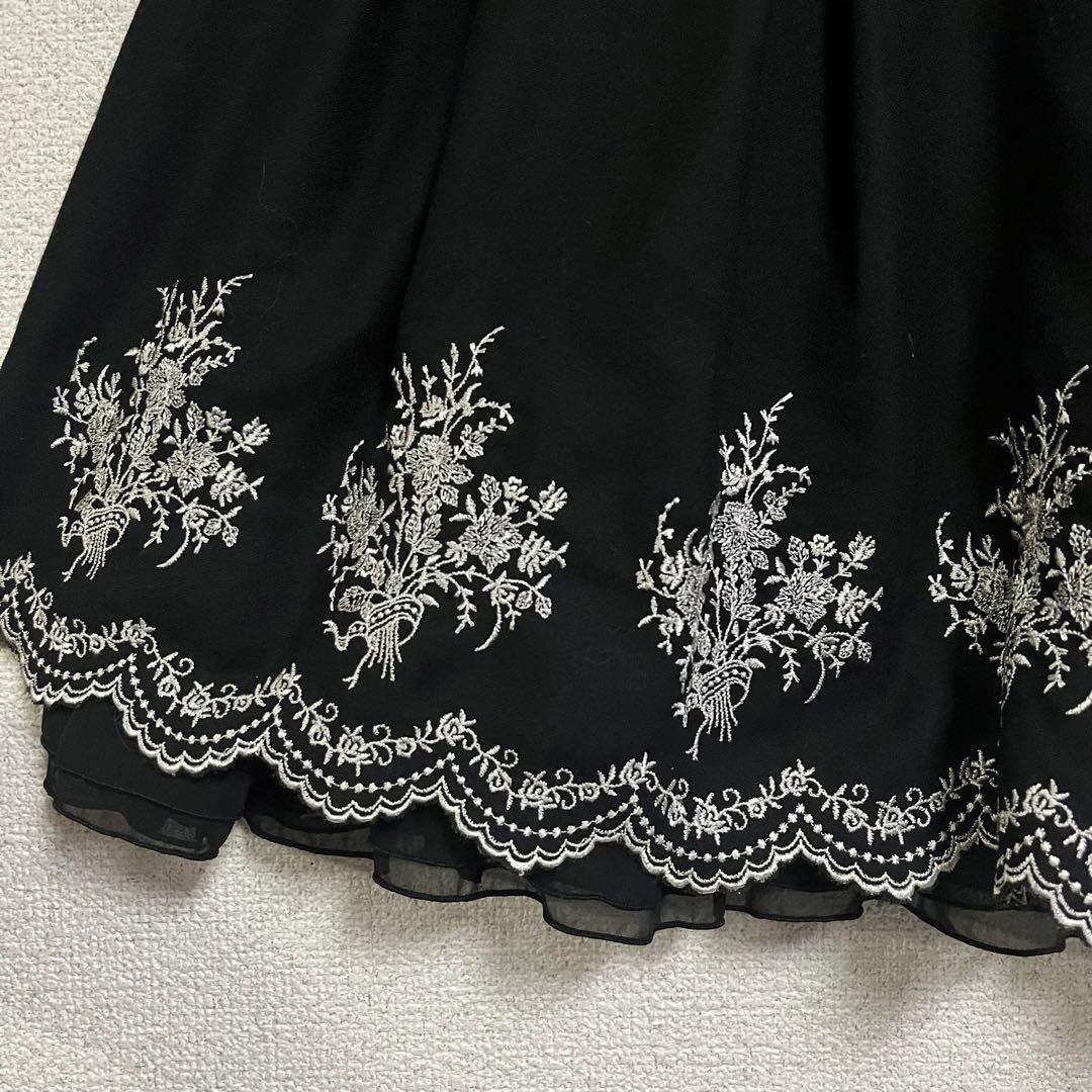即納】 L'EST ROSE レストローズ 刺繍フレアスカート ブラック MT