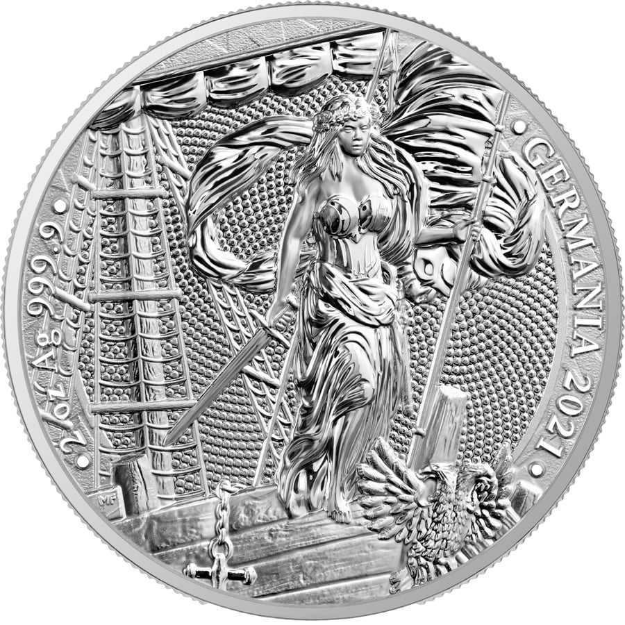 2オンス 2021 ゲルマニア 銀貨 純銀 メダル 証明書付きブリスターパック入り BU_画像1