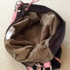 ELLE PARIS handbag .. tea color | pink color nylon ground approximately 34cmx19cm bottom 34cmx12cm