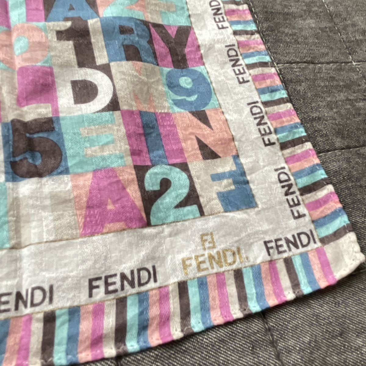 FENDI フェンディ ハンカチ ロゴ ズッカ柄 ロゴ 英字 数字 チェーン ボーダー セット_画像4