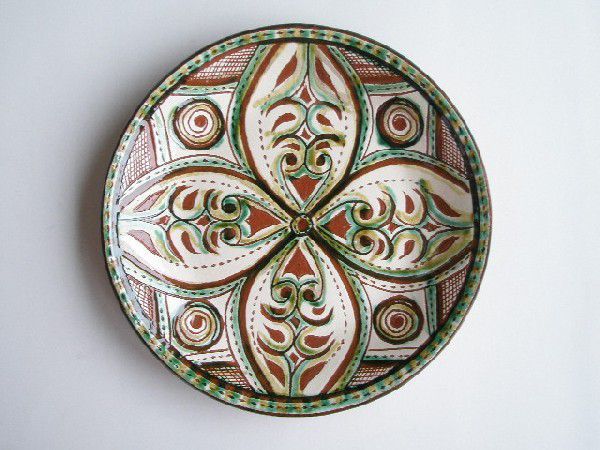 ブルガリア 陶器 タルノヴォ 焼き 皿 イエロー グリーン ブラウン 黄色 緑 茶色 168_画像1