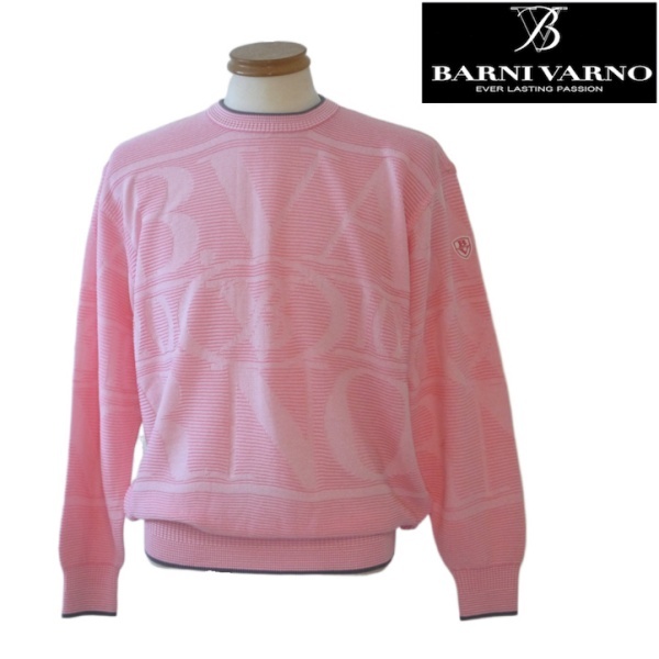 【2023春夏新作SALE】バーニヴァーノ/ BARNIVARNO ロゴジャガードセーター 700-ピンク系 Lサイズ