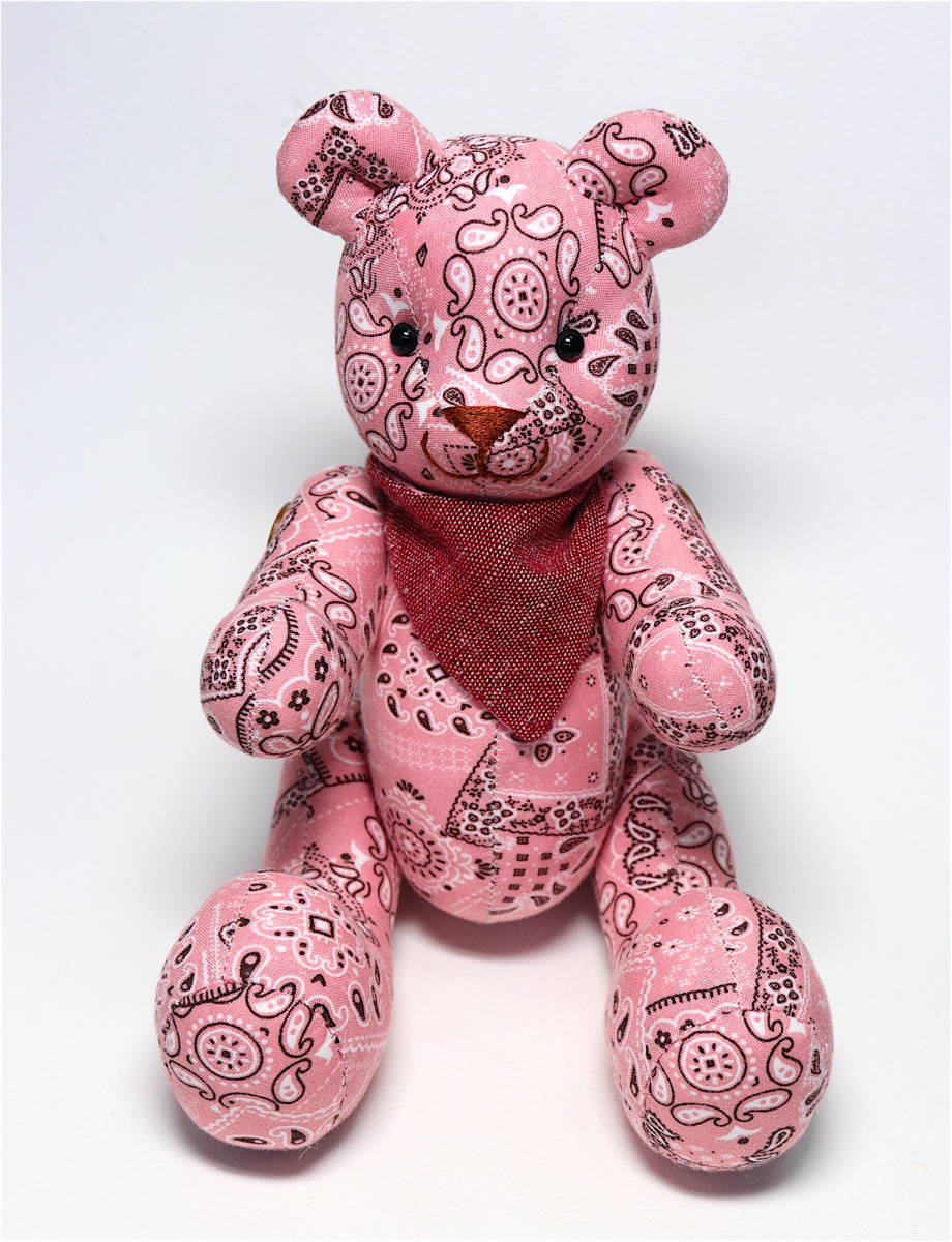 [ hand made ] bandana pattern pink cotton teddy bear handmade .. bear soft toy new goods unused 