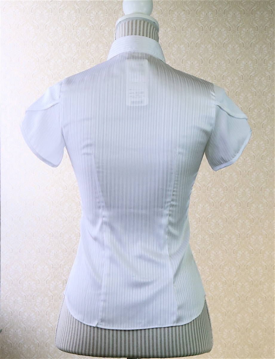 [ с биркой не использовался ]S[ стоимость доставки 185 иен ] Nara Camicie короткий рукав передний . оборка блуза белый тень полоса новый товар прекрасный товар [ клик post ]