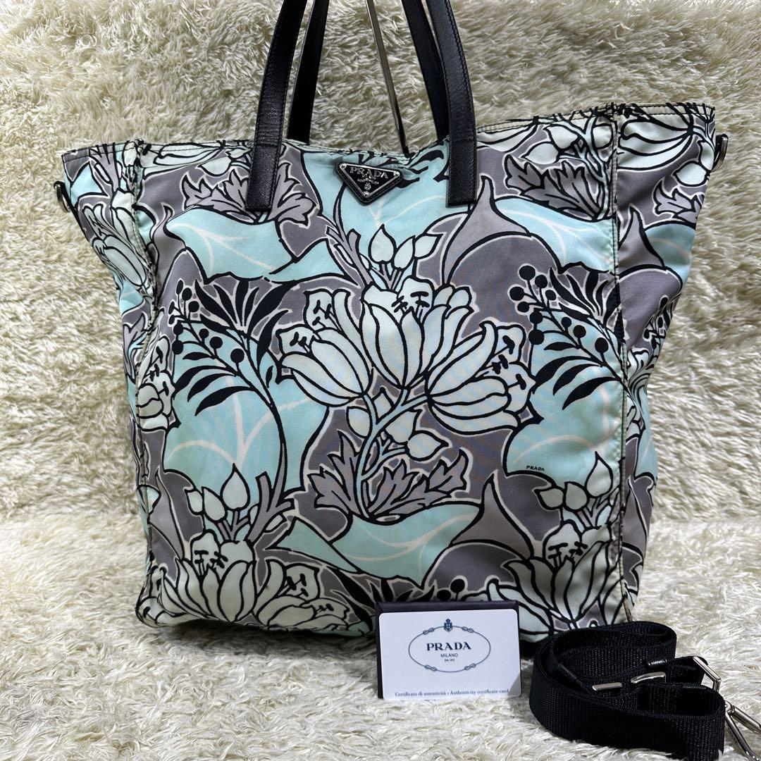 極希少 PRADA プラダ 2WAY トートバッグ ショルダー フラワー 花柄 大