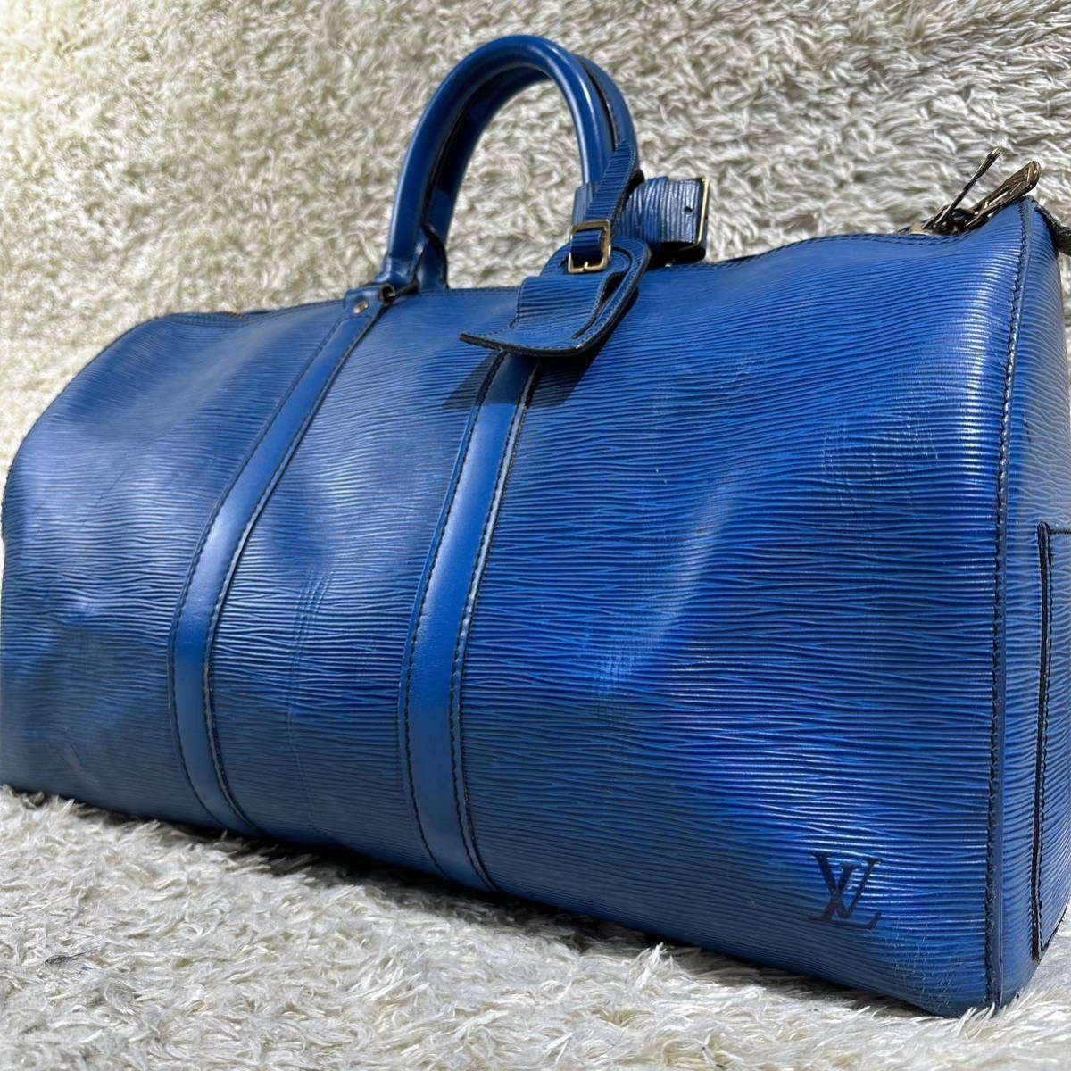 １円 LOUIS VUITTON 【逸品】ルイヴィトン エピ キーポル45 トレドブルー ボストンバッグ バッグ M42975 レザー 青