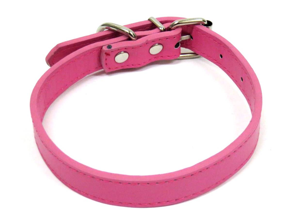 ピンク XS 猫 犬用 小型犬 首輪&リード セット 首回り21～27cm前後 幅1.3cm リード120cm PUレザー シンプル カラー ペット用品 散歩 新品