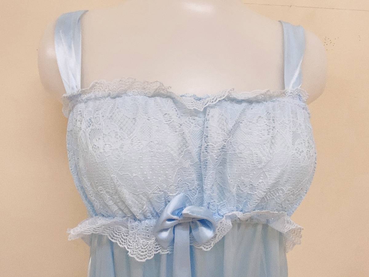  light blue lady's pyjamas camisole One-piece dress length approximately 93cm acrylic fiber light blue blue room wear ribbon race Night wear part shop put on 